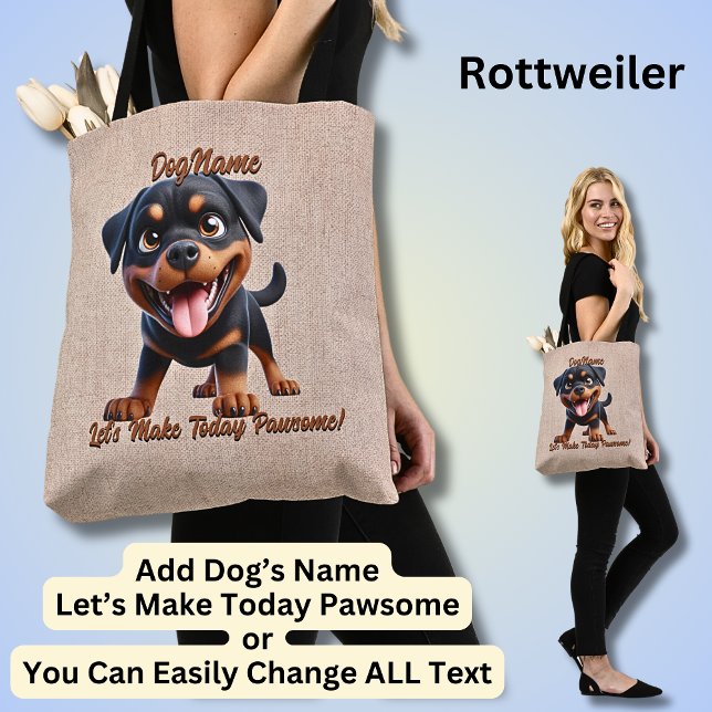 Bolsa Tote Rottweiler - Adicionar Nome do Cachorro, Alterar T (Criador carregado)