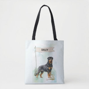 Bolsa Tote Rottweiler Aquarela Cachorro Personalizado