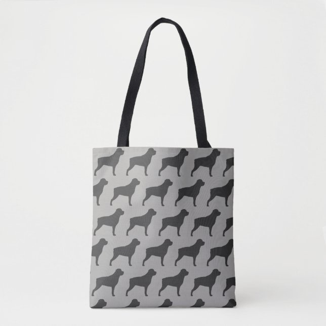 Bolsa Tote Rottweiler Cachorro Raça Silhouettes Cinza Padrão (Frente)