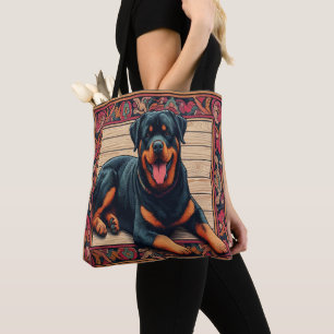 Bolsa Tote Rottweiler Cão 3D Borda Na moda Colorida