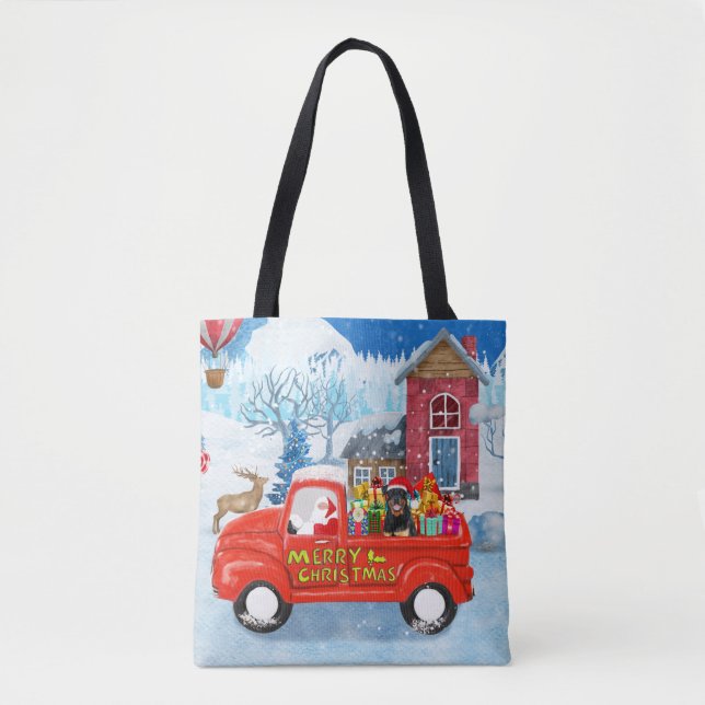 Bolsa Tote Rottweiler Cão Vestido Neve (Frente)
