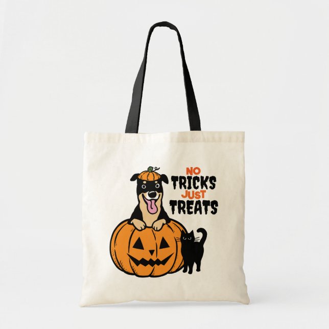 Bolsa Tote Rottweiler Halloween Sem Truques Apenas Tratamento (Frente)