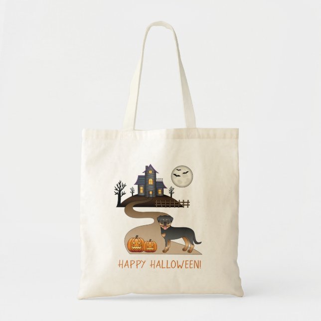 Bolsa Tote Rottweiler Preto e Castanho Casa Assombrada de Hal (Frente)