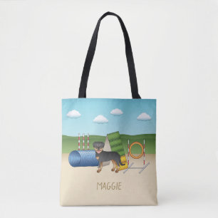 Bolsa Tote Rottweiler Preto e Castanho com Equipamento de Agi