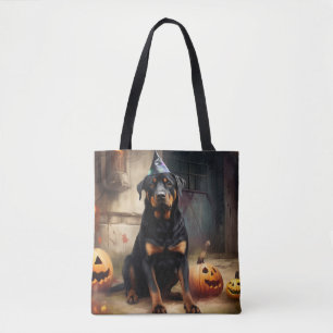 Bolsa Tote Rottweiler Pumpkins Halloween Assustado