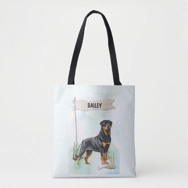 Bolsa Tote Rottweiler Watercolor Personalized Dog (Frente)