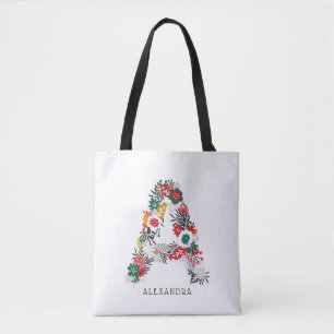 Bolsa Tote Rotule um monograma floral lunático da letra mi