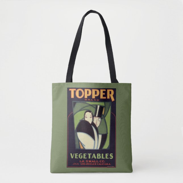 Bolsa Tote Rótulo Antigo de Legumes Topper, Romance Art Déco (Frente)