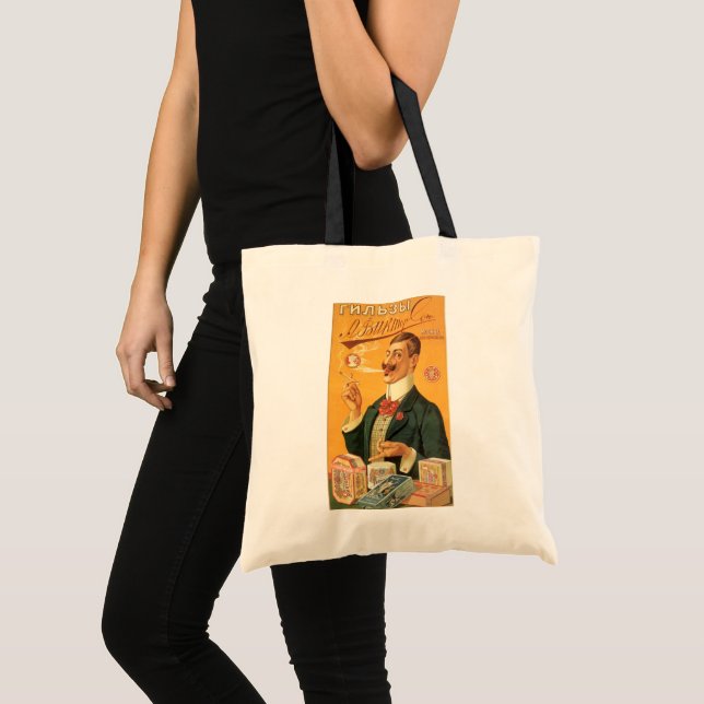Bolsa Tote Rótulo de Produto Antigo, Tabaco de Cigarro Russo (Frente (produto))