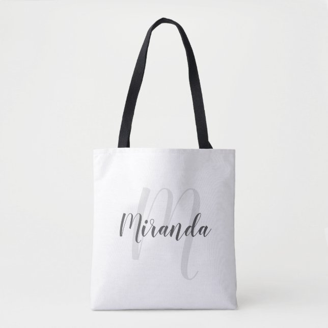 Bolsa Tote Rótulo Personalizado de Monograma e Nome em Estilo (Frente)