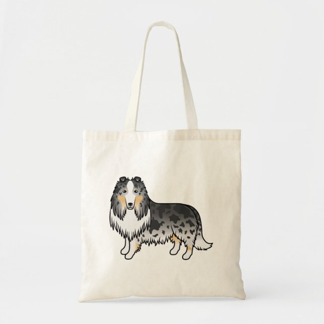 Bolsa Tote Rough Collie Blue Merle Fofo Desenho Animado (Frente)