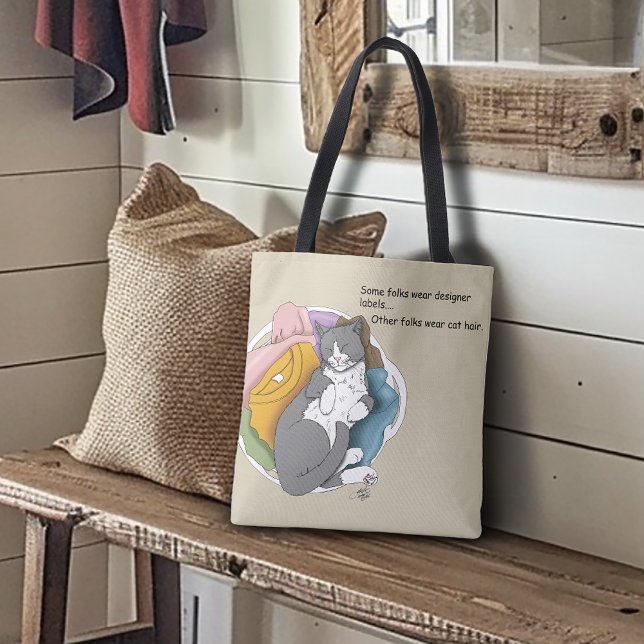 Bolsa Tote Roupa de Cabelo de Gato Branco Cinza (Criador carregado)