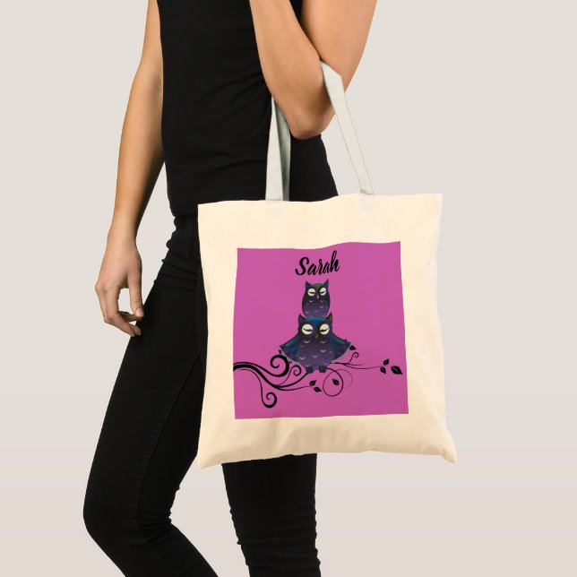 Bolsa Tote Roxa Tema Coruja (Frente (produto))