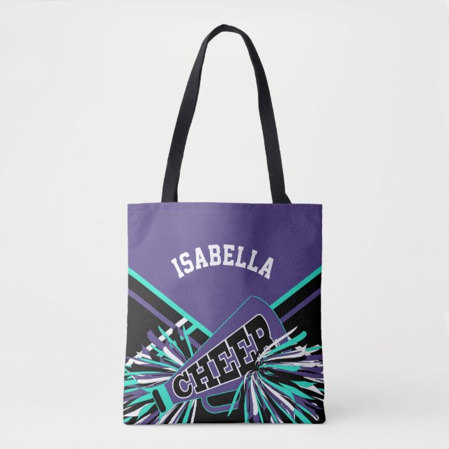 Bolsa Tote Roxo, Azul-turquesa, Preto e Branco Design de Chee (Frente)