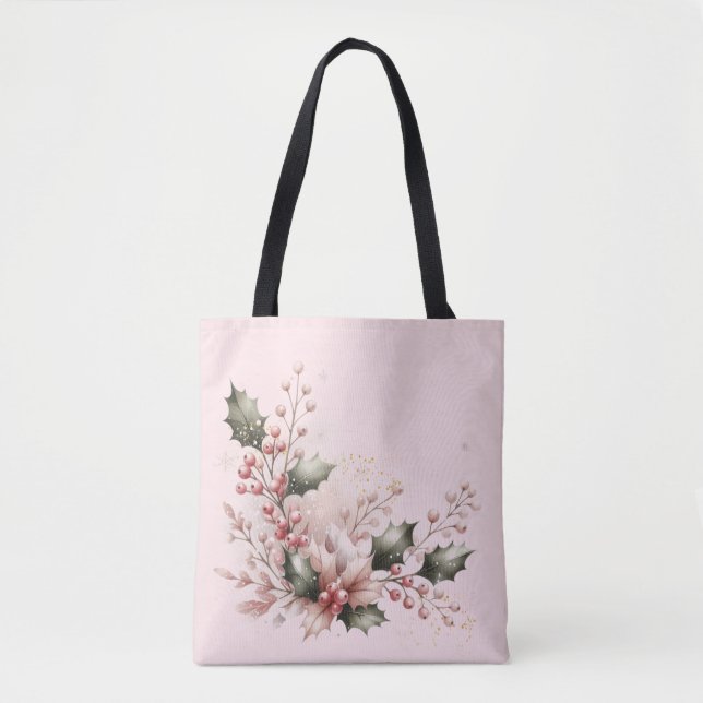 Bolsa Tote Roxo Bege Azevinho e Frutas (Frente)