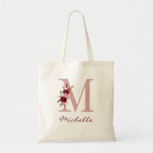 Bolsa Tote Roxo Bege Rosa Letra M Floral