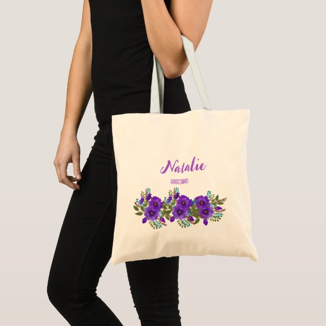 Bolsa Tote Roxo Boho de florais de água-viva de verão para da (Frente (produto))