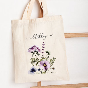 Bolsa Tote Roxo Buquê de flor selvagem Floral