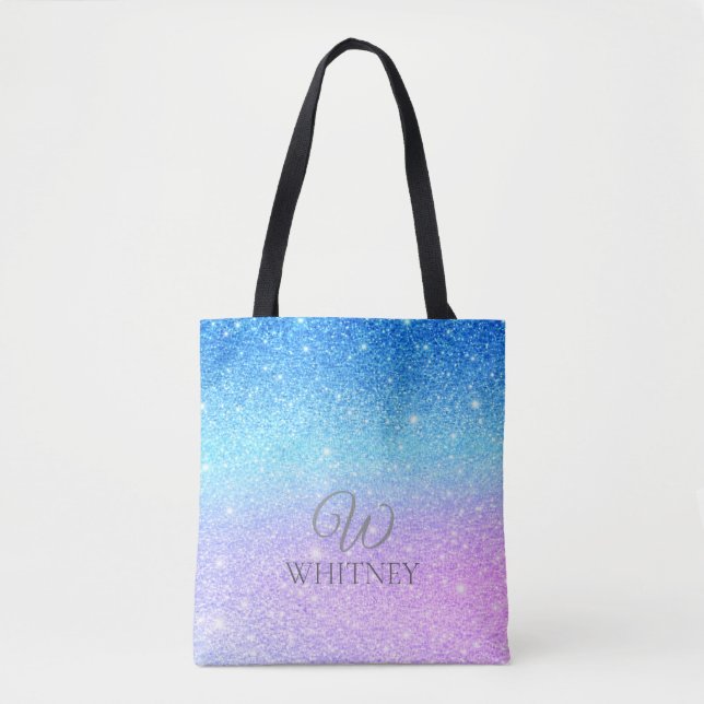 Bolsa Tote Roxo Chic Ombre Azul Brilho Moderno (Frente)
