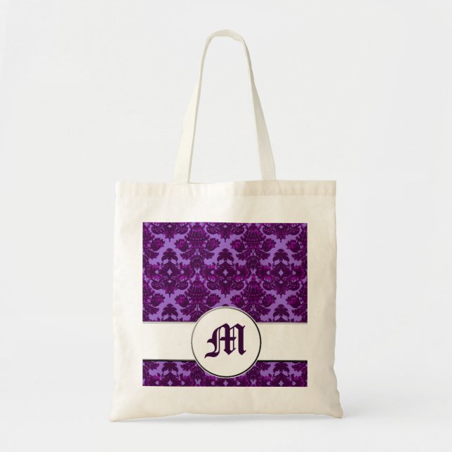 Bolsa Tote Roxo clássico Damask (Monograma) (Frente)