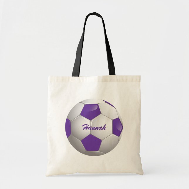 Bolsa Tote Roxo customizável e branco da bola de futebol do (Frente)
