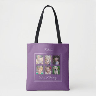 Bolsa Tote Roxo da colagem   da foto das bênçãos de Nana