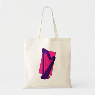 Bolsa Tote Roxo da harpa do pedal com fundo cor-de-rosa