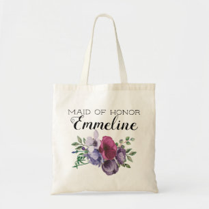 Bolsa Tote Roxo de Ameixa Flora Verde Madrinha de Honra