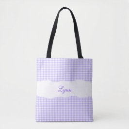 Bolsa Tote Roxo e Branco Clássico Gingham | Nome Personalizad