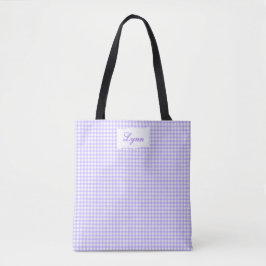 Bolsa Tote Roxo e Branco Clássico Xadrez | Nome Personalizado