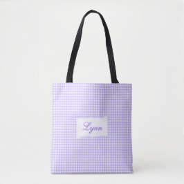 Bolsa Tote Roxo e Branco Clássico Xadrez | Nome Personalizado