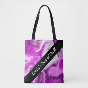 Bolsa Tote Roxo e Mármores Brancos Personalizados