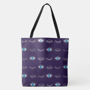 Bolsa Tote Roxo e Prata Azul Mau Olhos Pisca Nazar Mati