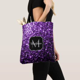 Bolsa Tote Roxo escuro falso brilho glitter faíscas Monograma