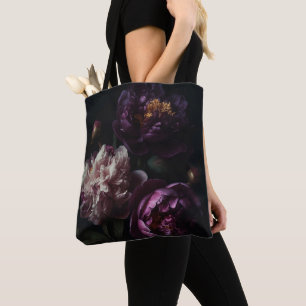Bolsa Tote Roxo Escuro Púrpura Buquê Flor