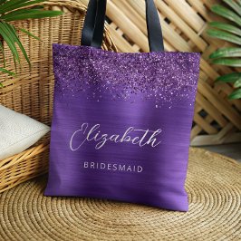 Bolsa Tote Roxo Glam Metalizado Moderno Script Dama de Honra