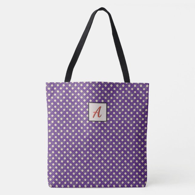 Bolsa Tote Roxo Gráfico Tecido em Monograma de Cor Personaliz (Frente)