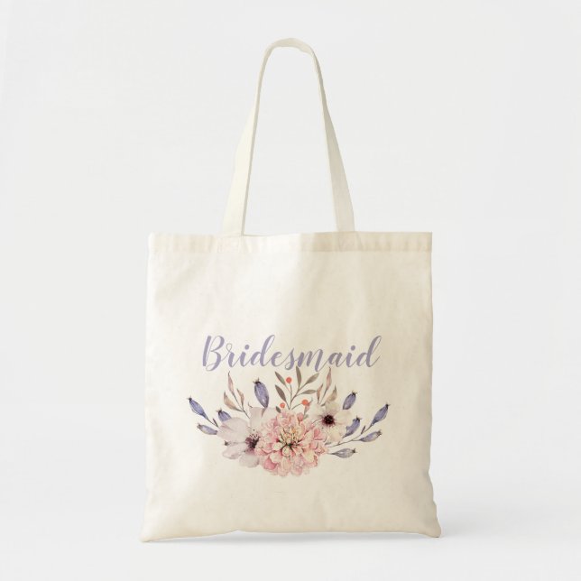 Bolsa Tote Roxo Lilás Floral de Aquarela para Casamento Damas (Frente)