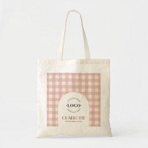 Bolsa Tote roxo lilás Gingham preppy Logo Empresarial