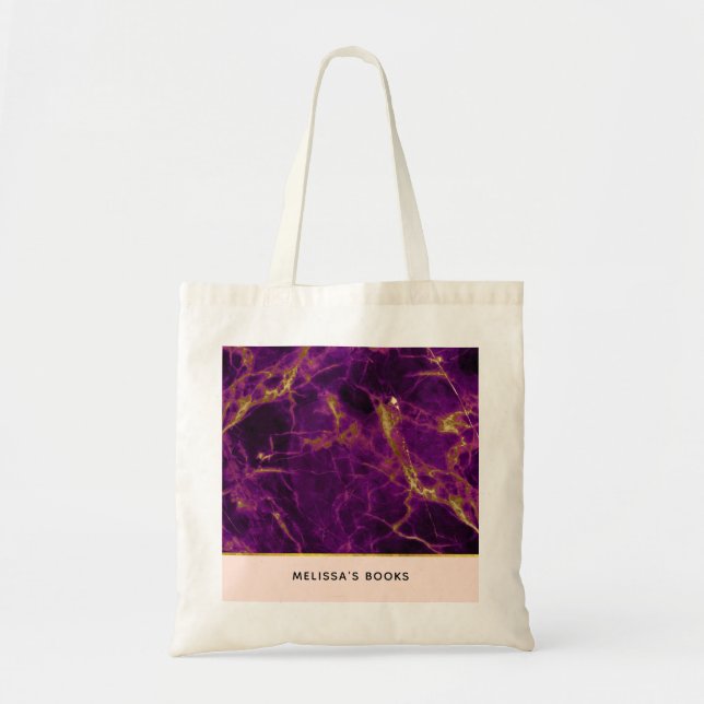 Bolsa Tote Roxo Moderno e Dourado Abstrato Marble (Frente)