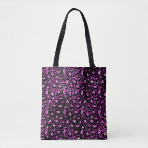 Bolsa Tote Roxo Ombre & Preto Glam Glitter Manchas de Leopard