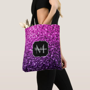 Bolsa Tote Roxo Pink Ombre faux glitks Monograma