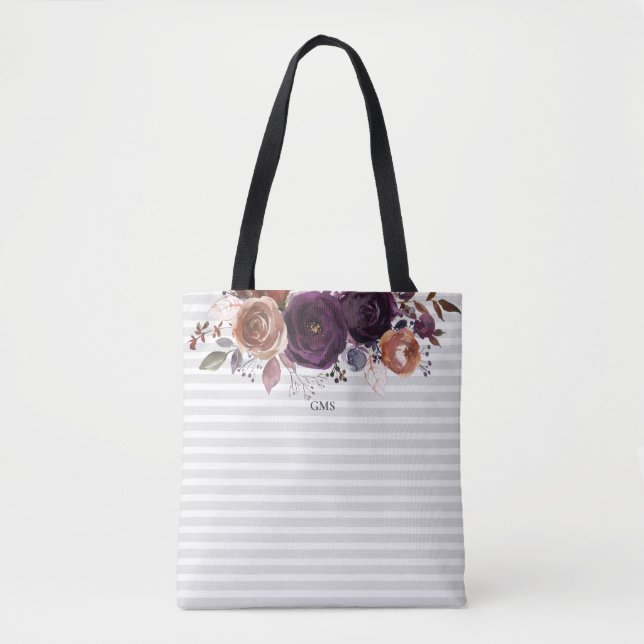 Bolsa Tote Roxo-Plum e Monograma Floral Burgundy (Frente)