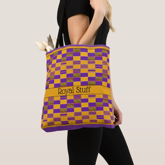 Bolsa Tote Roxo Real Africano Dourado Kente (Close Up)