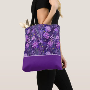 Bolsa Tote Roxo Rosa e Amarelo Margarida Floral, Bloco de Cor