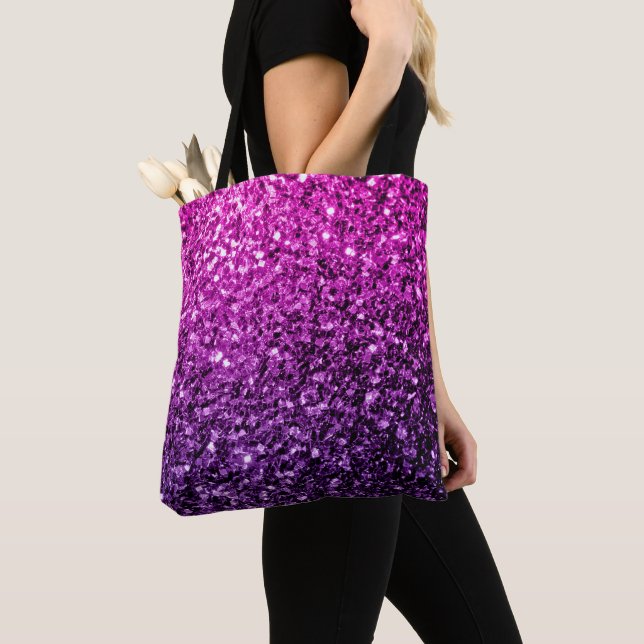 Bolsa Tote Roxo Rosa Ombre brilho falso faísca (Close Up)