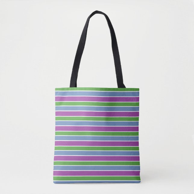 Bolsa Tote Roxo Verde Azul Listrado (Frente)