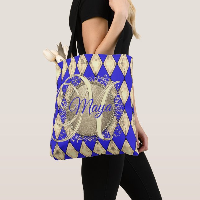Bolsa Tote Royal Blue e Dourado Glam Monograma (Close Up)