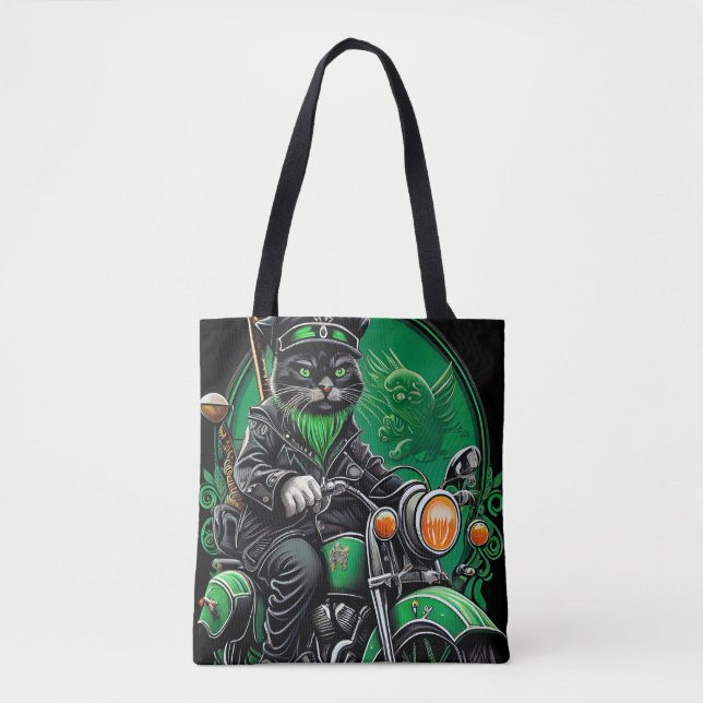 Bolsa Tote Rua de bicicleta Black Cat Dirigindo. Dia de Patri (Frente)