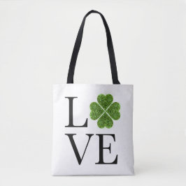 Bolsa Tote Rua, dia de Patrick | Amor | shamrock com brilho v